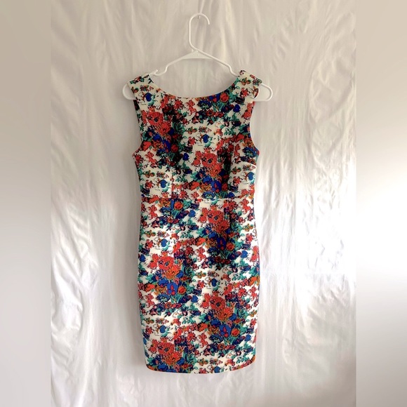 Plenty By Tracey Reese Adelyn Ginger Scuba Blue Orange Floral Dress Petite 4 - Picture 2 of 7